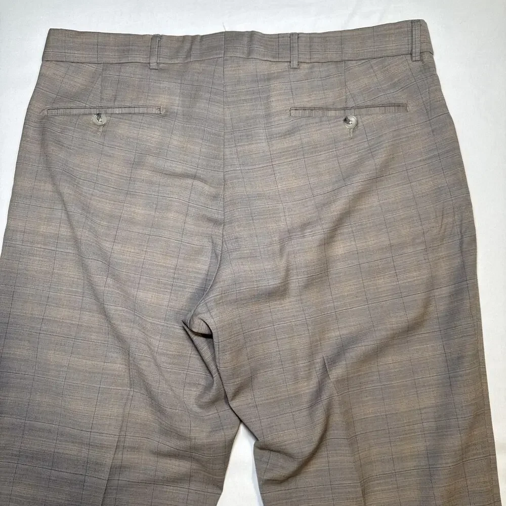 Ballin Pants Mens 36x28.5 Tan Gray Plaid Wool Dress Pants Comfort EZE Canada - Picture 15 of 16